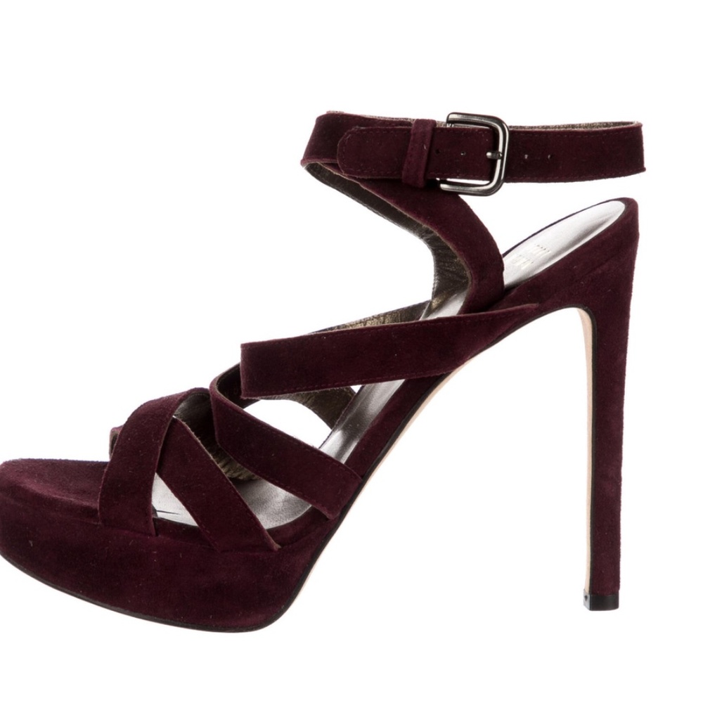 Stuart Weitzman Plum Purple Suede Platform Heels Sz 7.5 - Picture 1 of 9